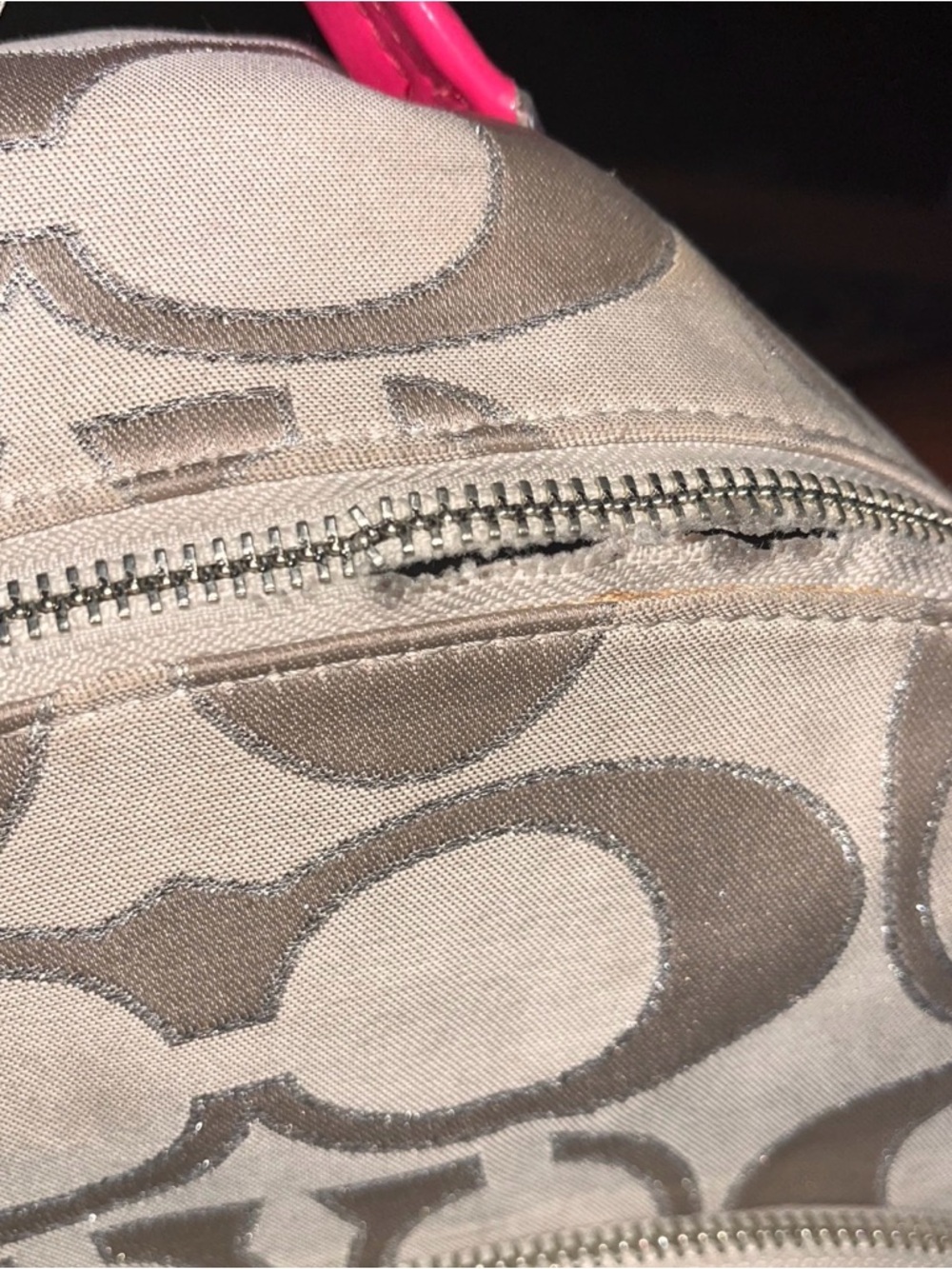 Beige Signature Pattern Backpack with Pink Trim - Picture 6 of 10